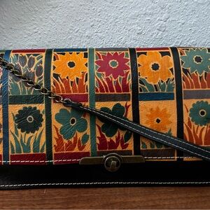 Patricia Nash Venezia Italian Leather Floral Blick Crossbody/Clutch